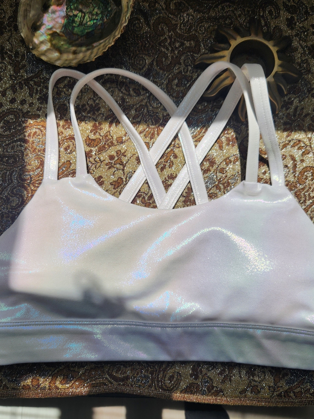 Holographic Strappy Sports Bra - White